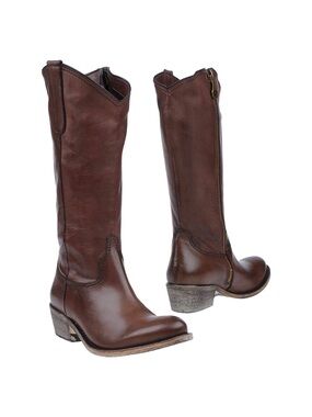 FORMENTINI Brown Leather Knee-High Western Zip Boots, Size 8